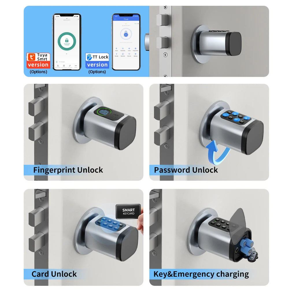 RAYKUBE V1 Adjustable TT Lock/ Tuya Bluetooth Smart Fingerprint Digital Cylinder Lock with APP/Password/RFID Card/Key  unlock