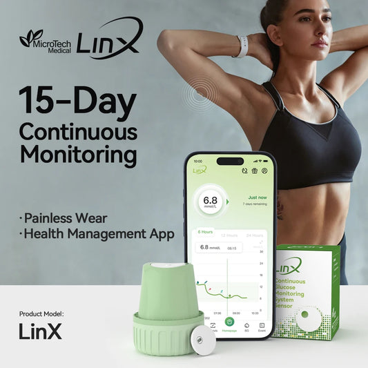 MicroTech LinX Dynamic Blood Glucose Monitor CGM Sensor Continuous Glucose Monitoring Diabetes Blood Glucose Tester 24Hx15Days