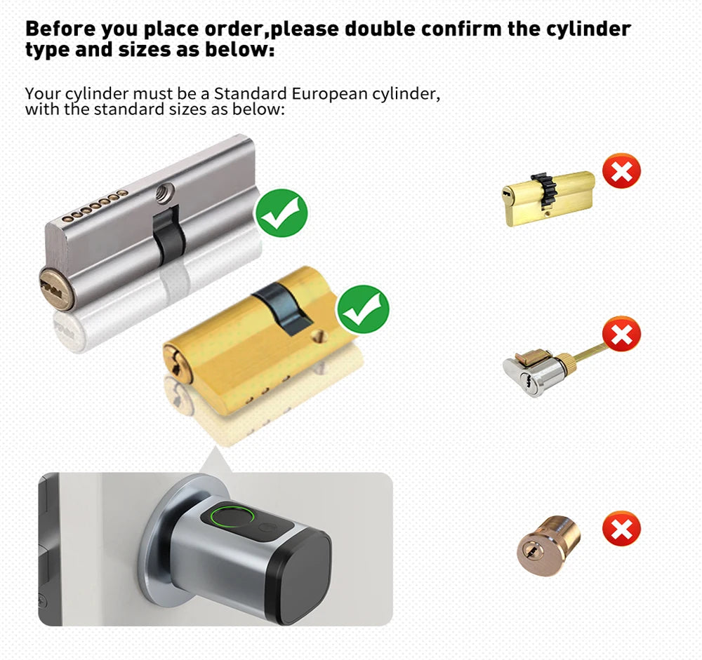 RAYKUBE V1 Adjustable TT Lock/ Tuya Bluetooth Smart Fingerprint Digital Cylinder Lock with APP/Password/RFID Card/Key  unlock
