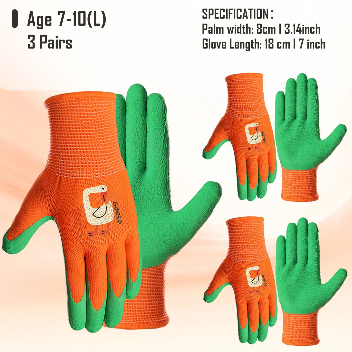 3 Pairs Kids' Gloves Latex Gloves in Various Colors and Cute Patterns for Outdoor Gardening Activities