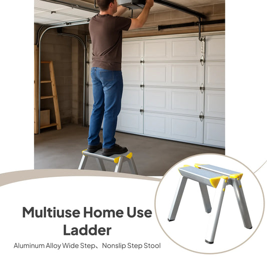 Folding Ladder Multiuse Home Use Ladder Nonslip Step Stool Aluminum Alloy Wide Step Portable Fishing Stool for Home Office Shop