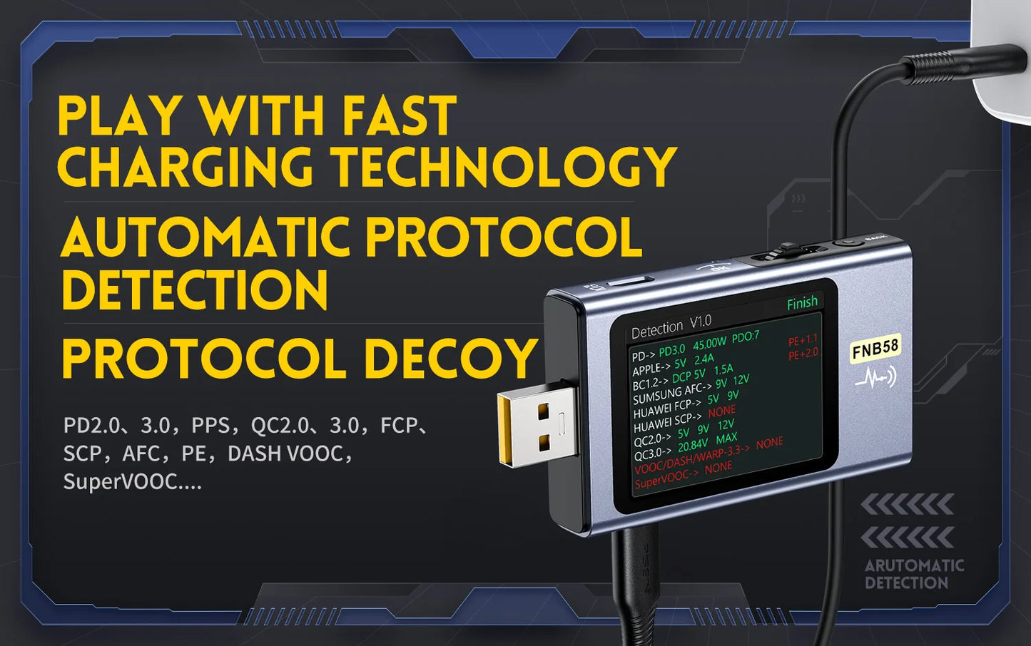 FNIRSI-FNB58 Digital Voltmeter Ammeter USB Tester TYPE-C Fast Charge Detection Trigger Capacity Measurement Ripple Measurement