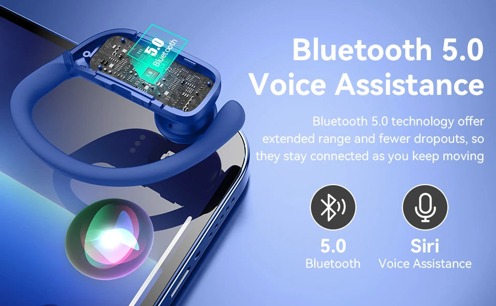 Wireless Earbuds Bluetooth Headphones 48hrs Play Back Sport Earphones with LED Display Over-Ear Buds Headset for Workout Blue