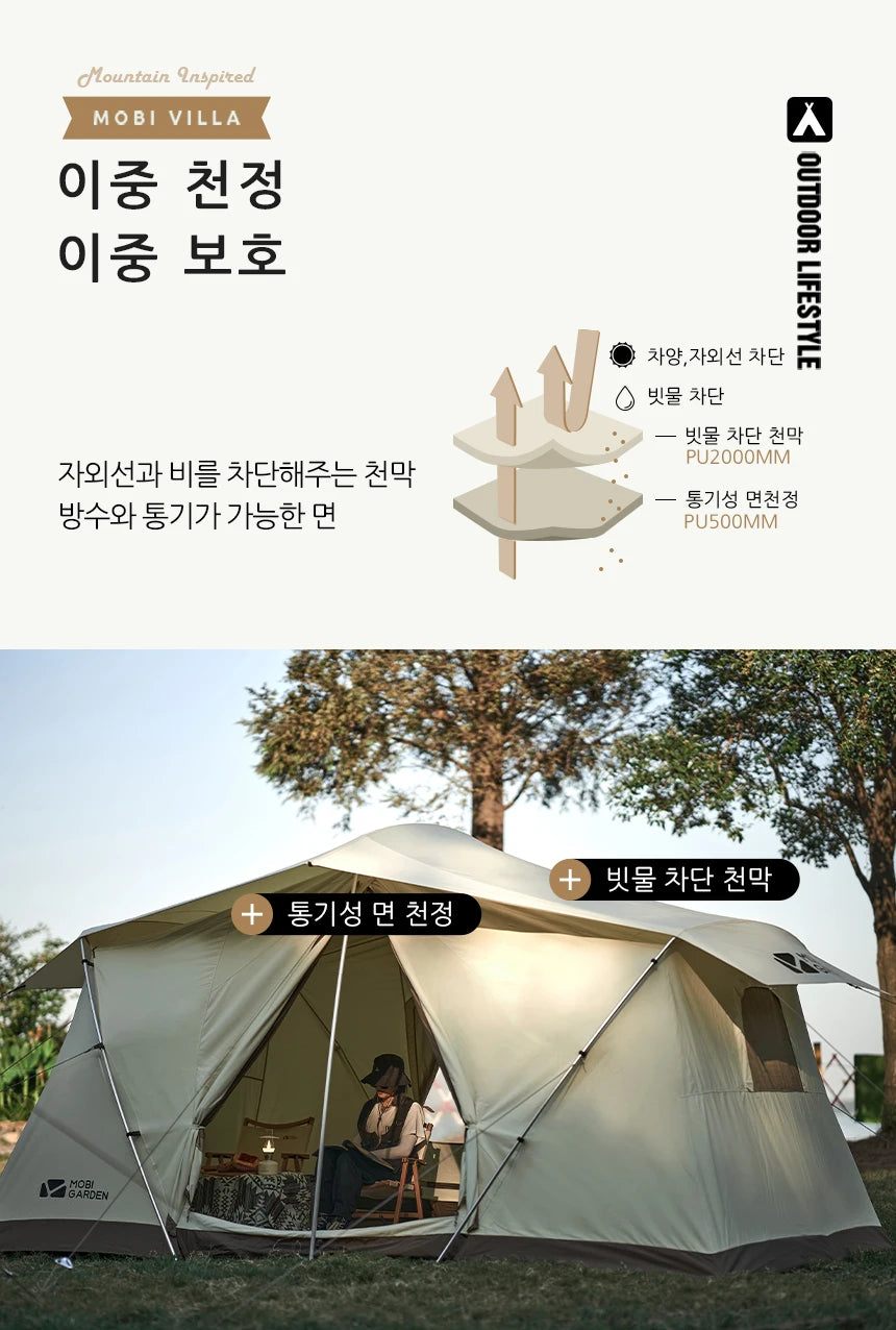 Mobi Garden Camping Era205 Cotton Tent Glamping Wide Space Double Cloth Membrane Waterproof Car Sunscreen Three-seater