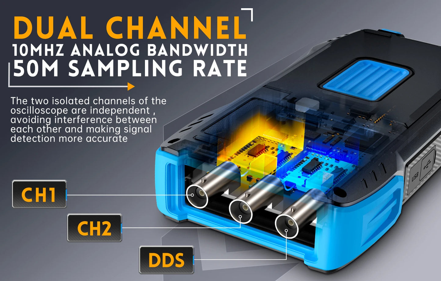 FNIRSI 2C23T Digital Oscilloscope Multimeter+ DDS Signal Generator 3-in-1 10MHz*2 50M Sample rate ACDC Voltage Diode 2MHz Output