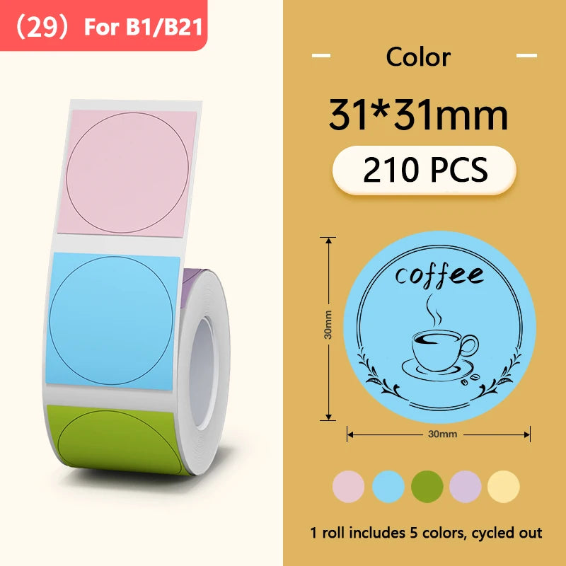 NIIMBOT Round Color B21/B203/B3S Label Machine Printing Paper Self-Adhesive Label Waterproof Oil Resistant Tear Resistant Label