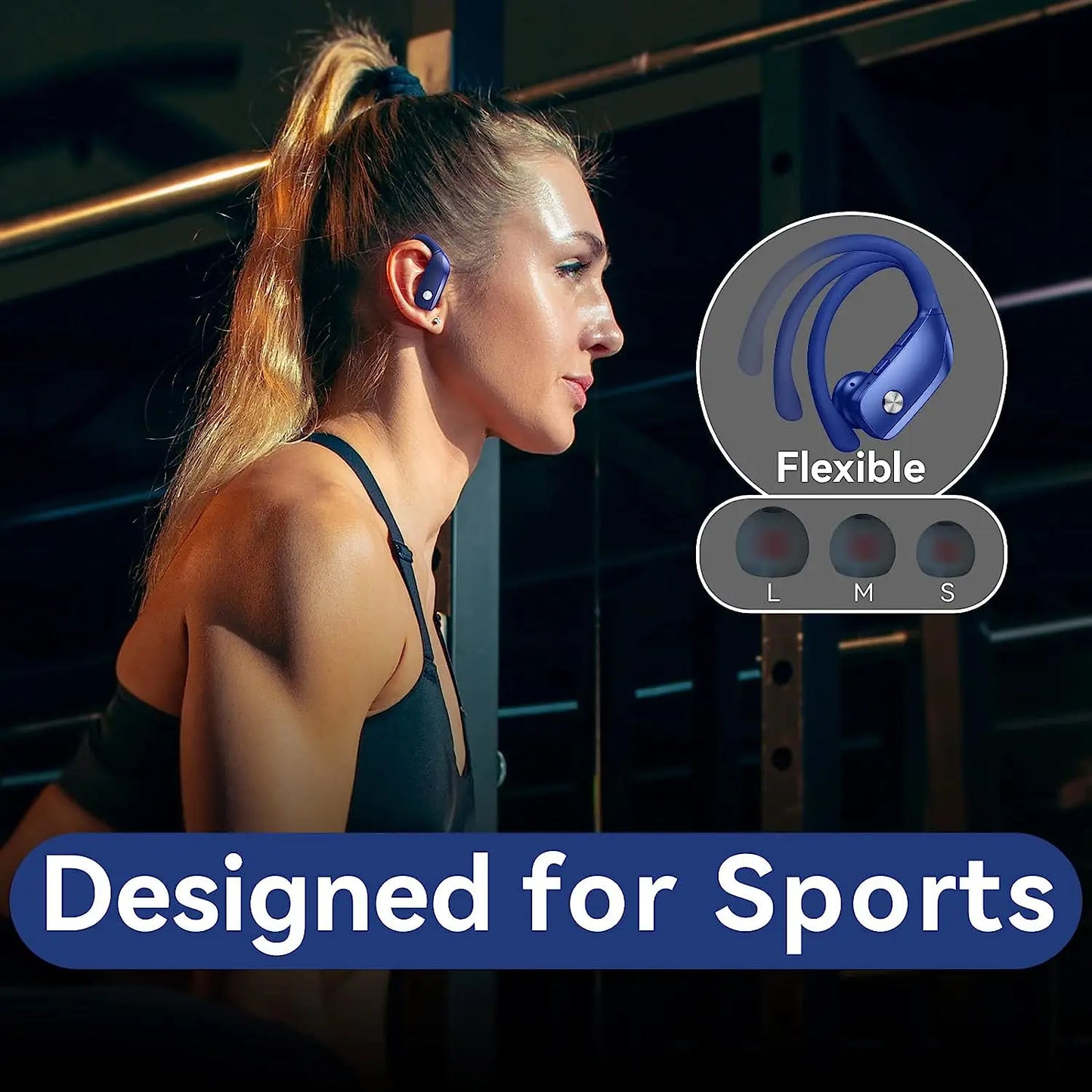Wireless Earbuds Bluetooth Headphones 48hrs Play Back Sport Earphones with LED Display Over-Ear Buds Headset for Workout Blue