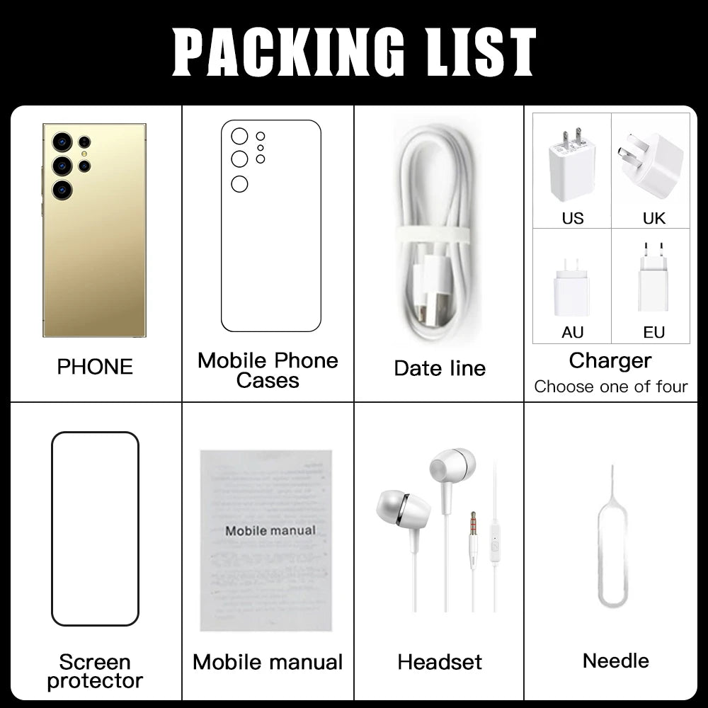 2025 NEW S26 Ultra Cellphones Original Smartphone 5G Dual SIM Android 14 Cell Phone Snapdragon 8 gen 3 Smart Mobile Phones