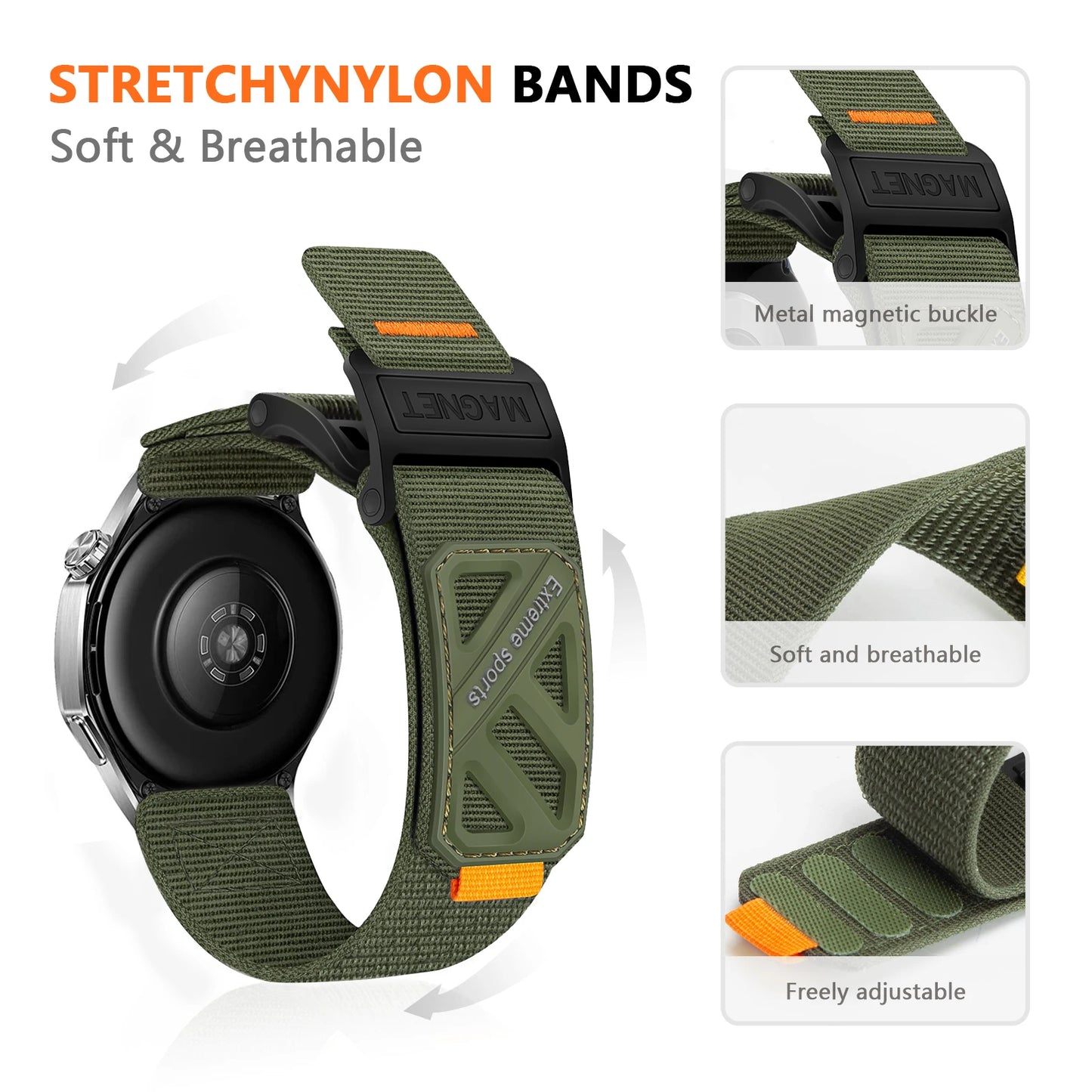 22mm Huawei Nylon band for Watch GT 6/5/4 GT4 46mm Magnetic Buckle Compatible with Huawei Watch 4 Pro GT3/2 Pro 46mm band