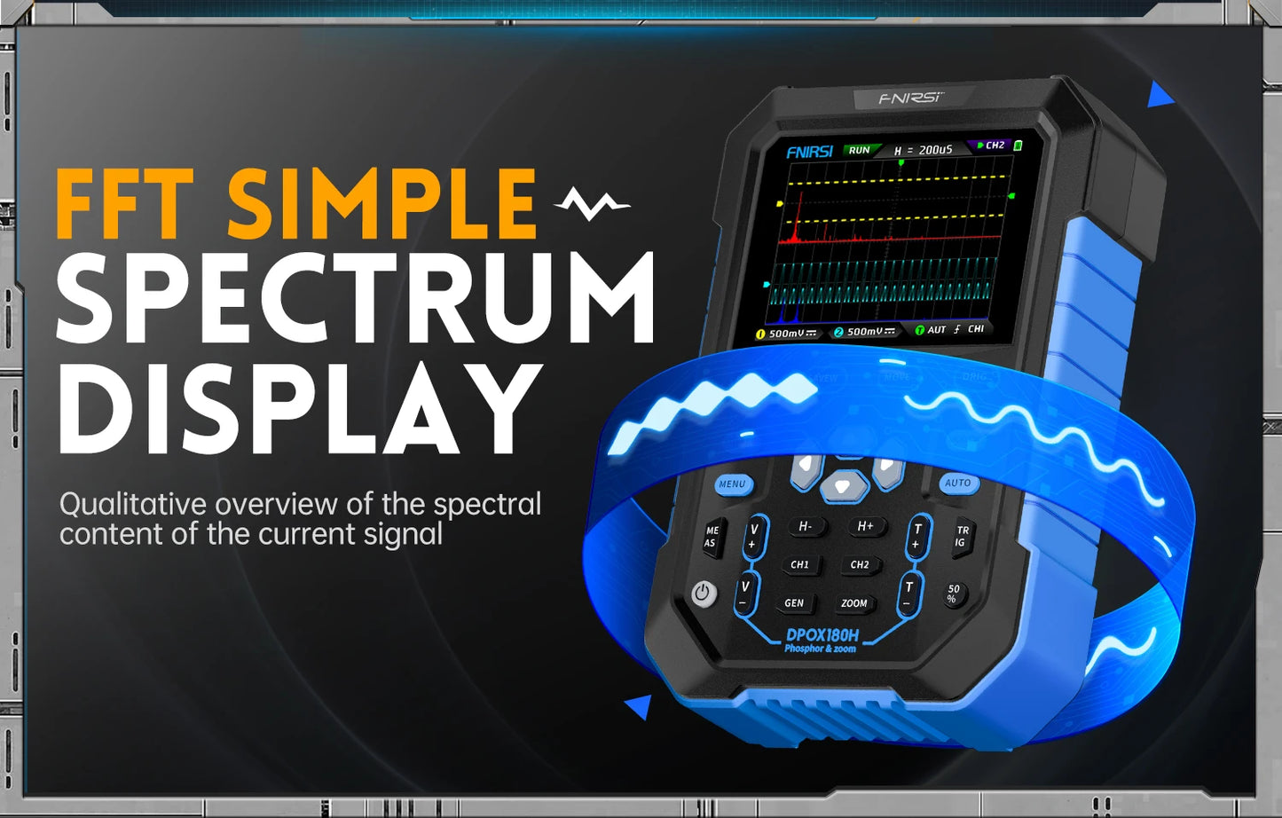 FNIRSI DPOX180H Handheld Dual Channel Digital Oscilloscope 180MHz-3DB 2 In 1 Function Signal Generator Fluorescence Display ZOOM