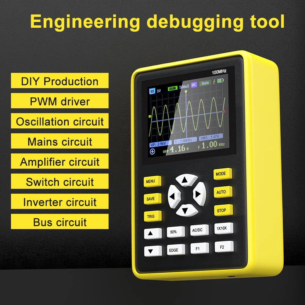 FNIRSI 5012H Handheld Digital Oscilloscope 500MS/s Sampling Rate 10MHz Analog Bandwidth 2.4 Inches Support Waveform Storage