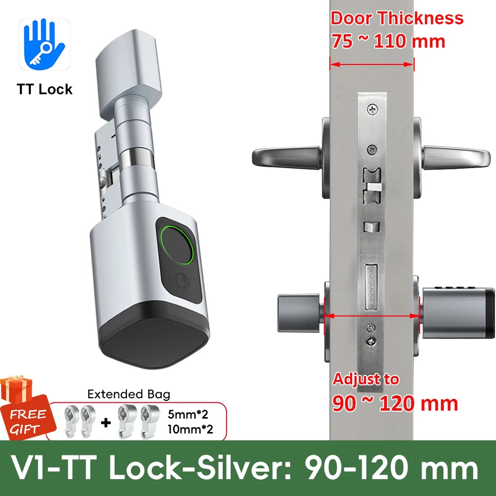 RAYKUBE V1 Adjustable TT Lock/ Tuya Bluetooth Smart Fingerprint Digital Cylinder Lock with APP/Password/RFID Card/Key  unlock