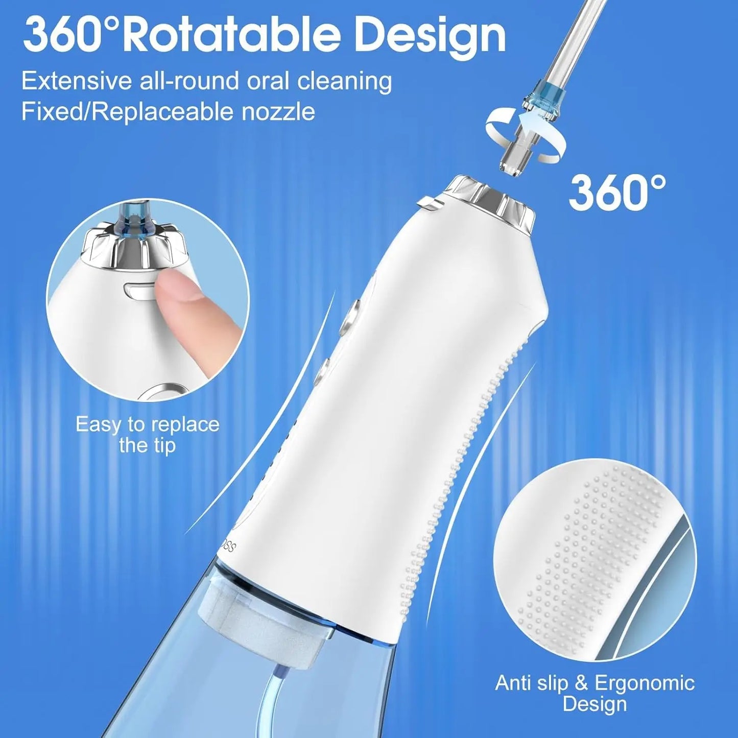 h2ofloss Dental Oral Irrigator Portable Water Flosser for Teeth Braces Rechargeable Home and Travel 5 Modes Waterproof