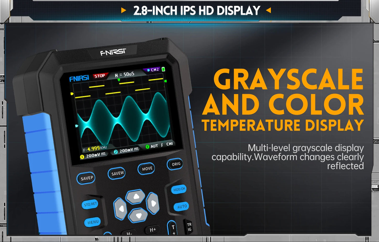 FNIRSI DPOX180H Handheld Dual Channel Digital Oscilloscope 180MHz-3DB 2 In 1 Function Signal Generator Fluorescence Display ZOOM