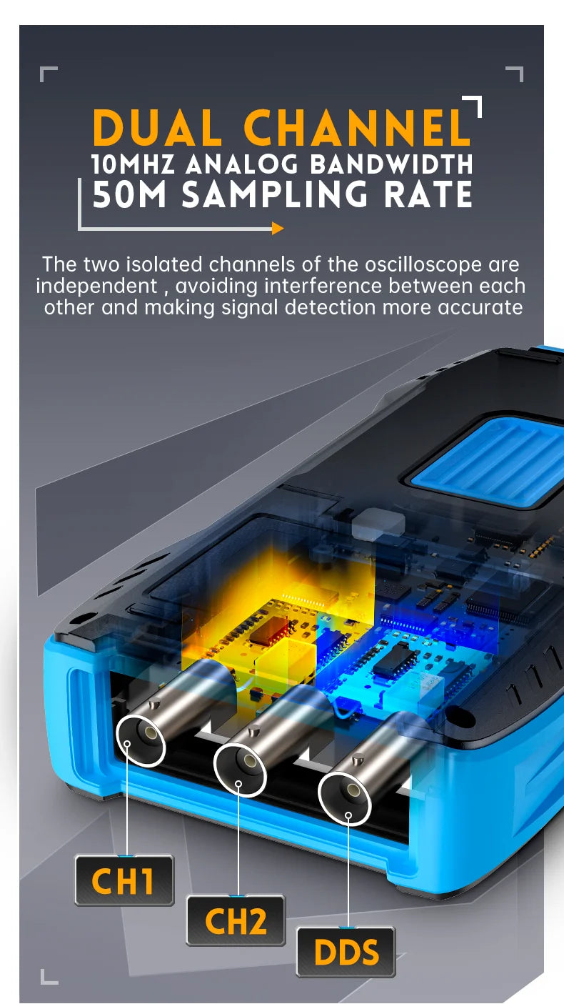 FNIRSI 2C23T 3IN1 Dual Channel Digital Oscilloscope Multimeter + Function Signal Generator 10MHZ*2 50MS/s AC DC 1000V 10A T-RMS