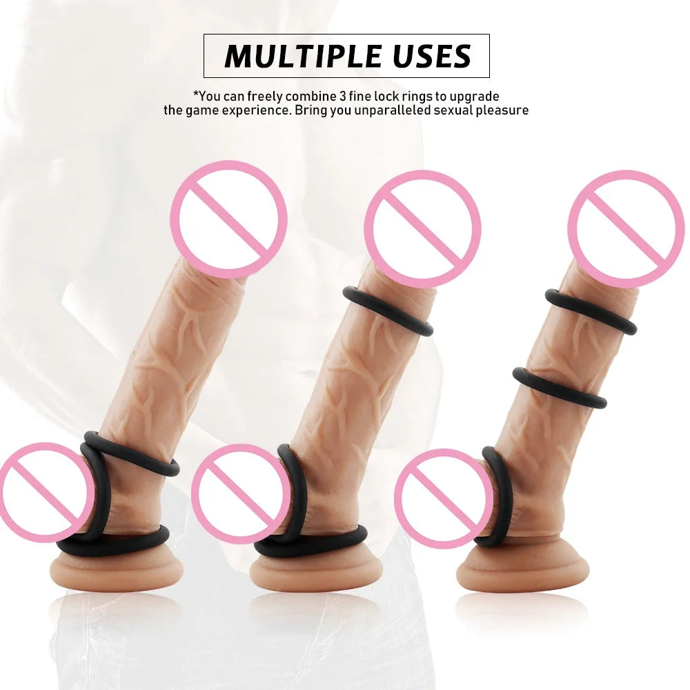 3 Pcs/Set Cock Ring Delay Ejaculation Penis Ring Sex Toys For Men Dick Enlargement Silicone Adult Supplies 18+ Stronger Erection