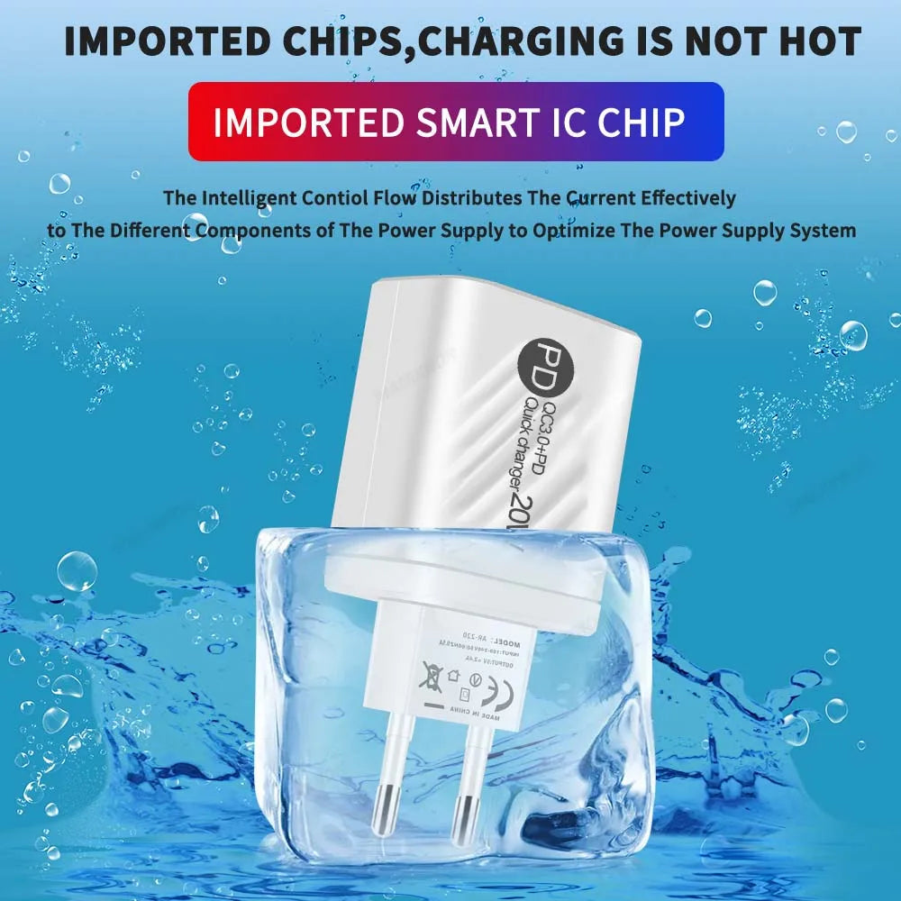 20W USB Charger Fast Charging 2 Ports Type C Phone Charger Adapter For iPhone Samsung Xiaomi Digital Display USB C Wall Charger