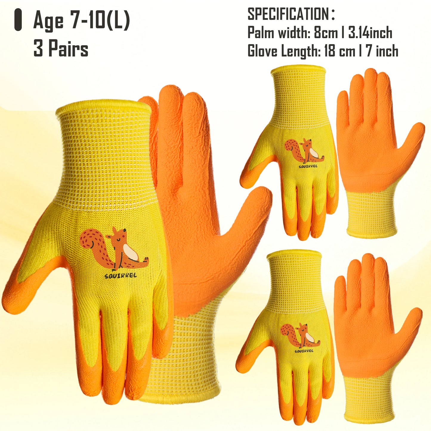 3 Pairs Kids' Gloves Latex Gloves in Various Colors and Cute Patterns for Outdoor Gardening Activities