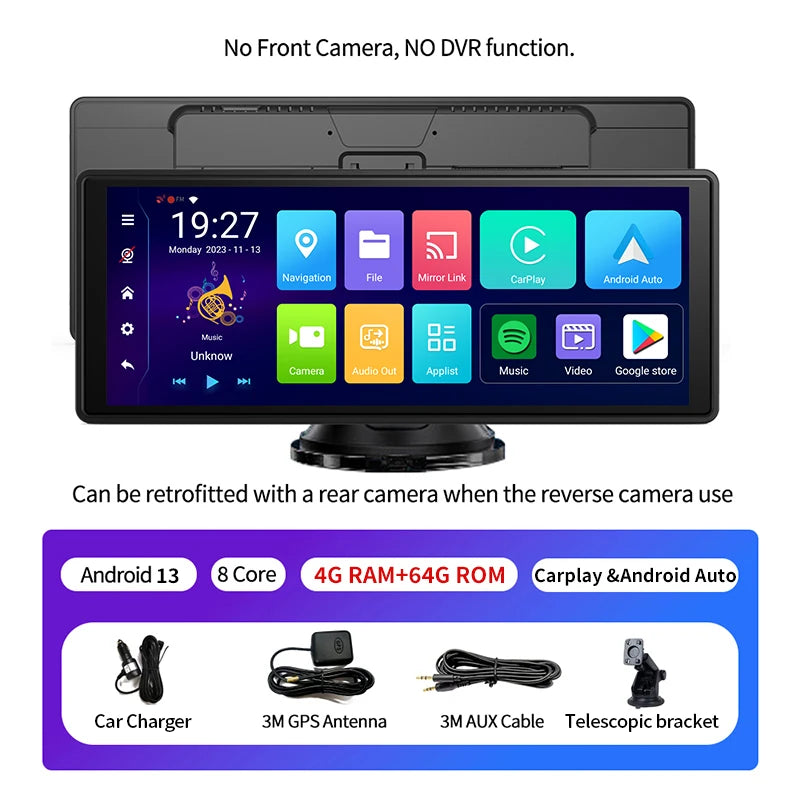 Imagebon 10.26 Inch Android 13 8 Core Rearview Mirror Camera CarPlay & Android Auto Dash Cam 5G WiFi Bluetooth GPS Navigation