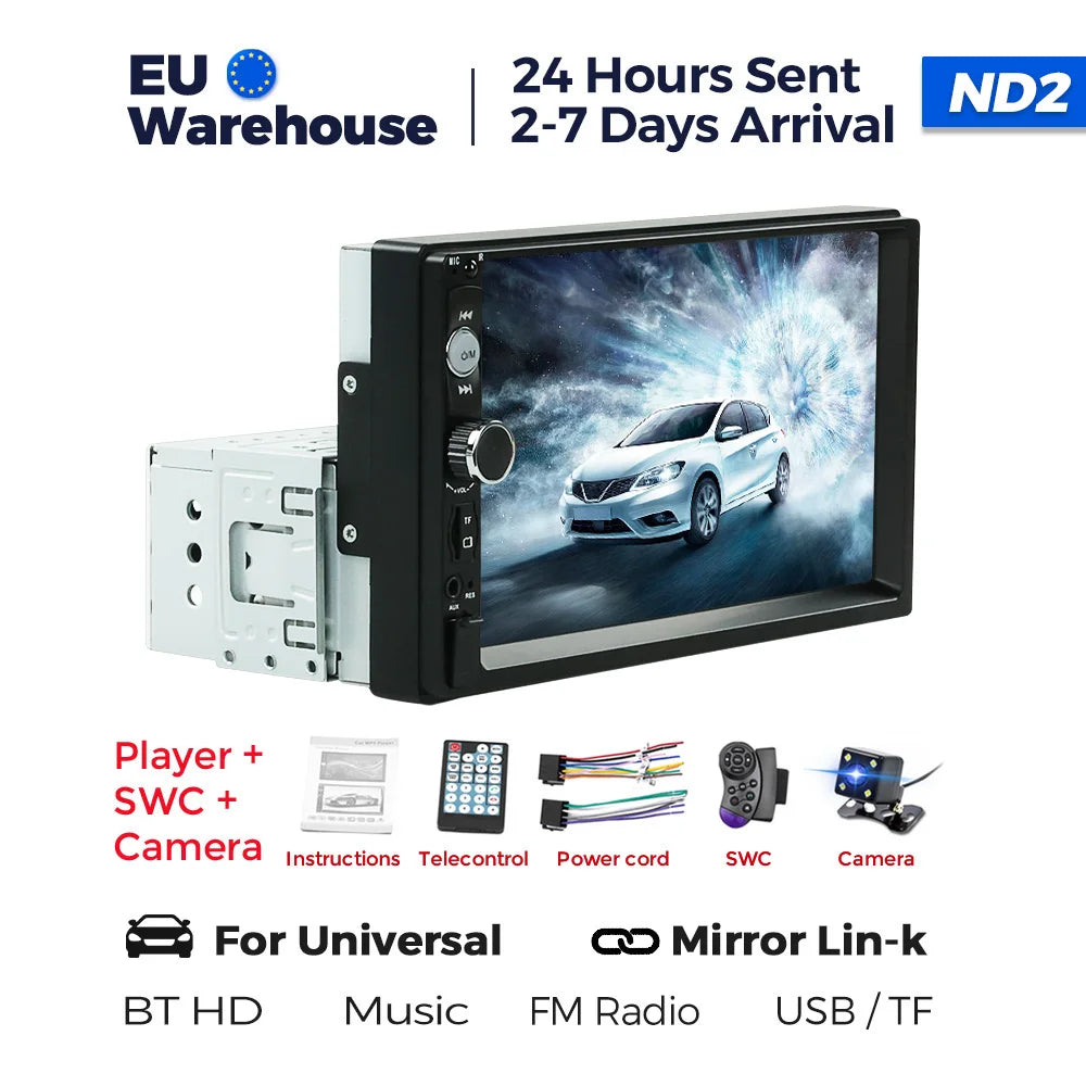 Universal 7 inch 1 Din Car Radio Stereo MP3 MP5 Multimedia Player Support SWC/AUX/BT/SD/USB/Mirrorlink/FM/RCA/HD Video/U disk