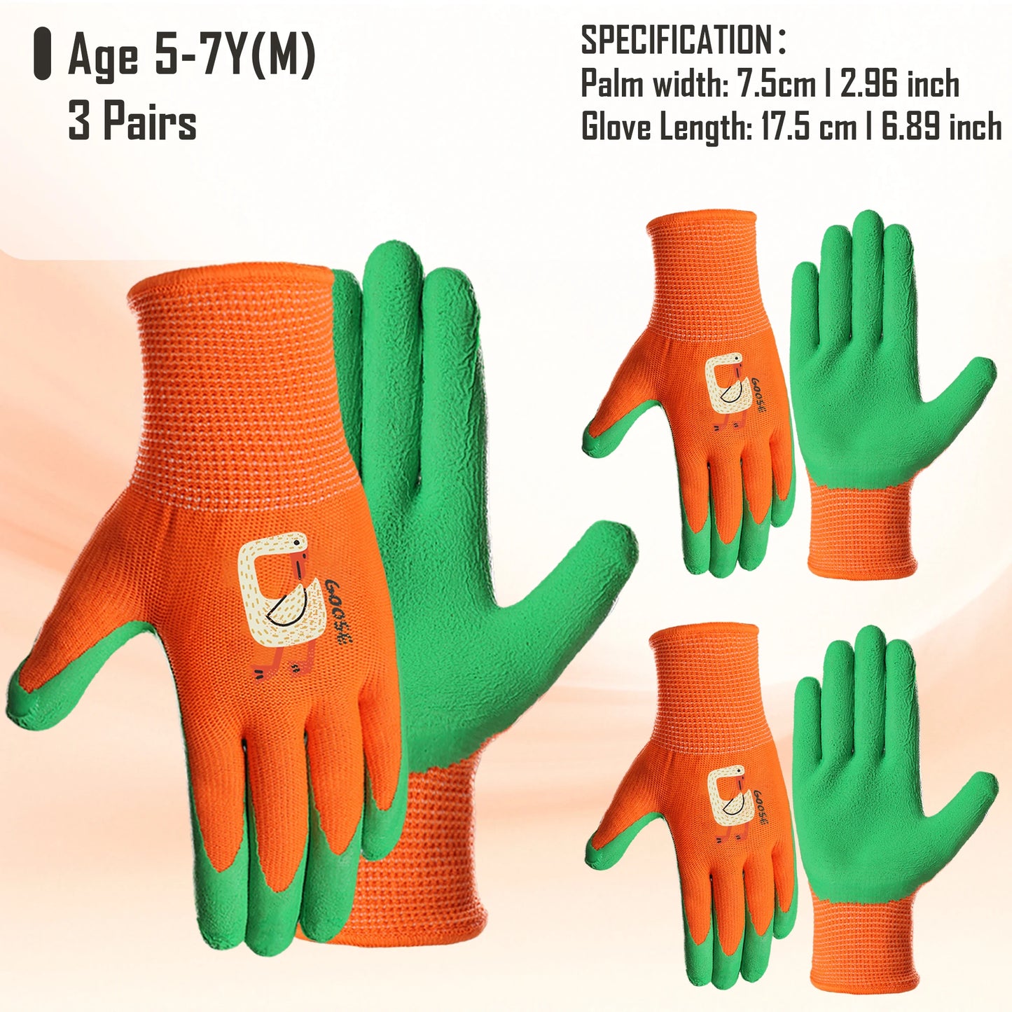 3 Pairs Kids' Gloves Latex Gloves in Various Colors and Cute Patterns for Outdoor Gardening Activities