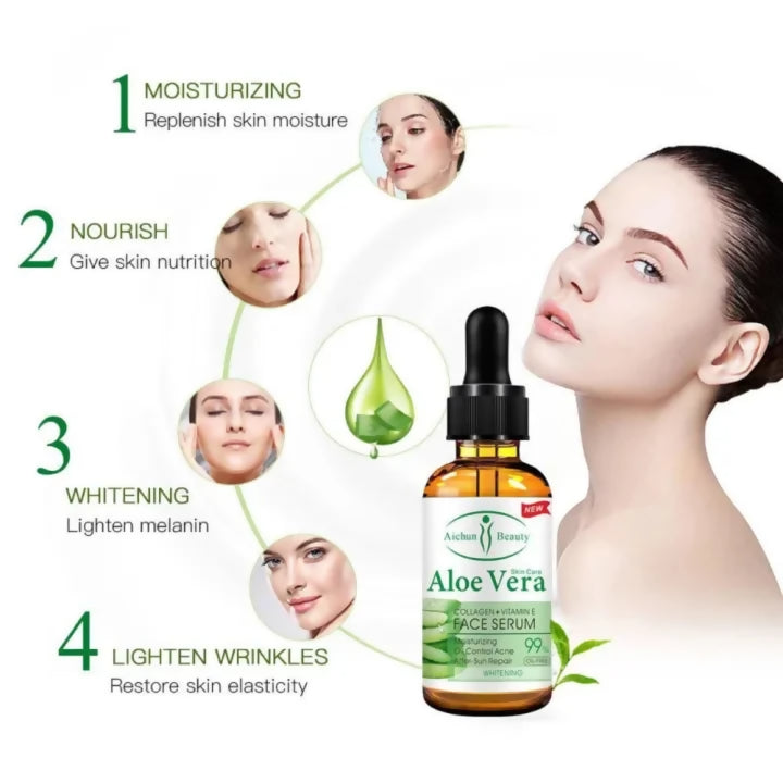 Aloe Vera 99% Face Serum With Collagen + Vitamin E - Aichun Beauty