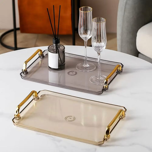 30 & 40cm Acrylic Rectangular Tray with Gold Handles