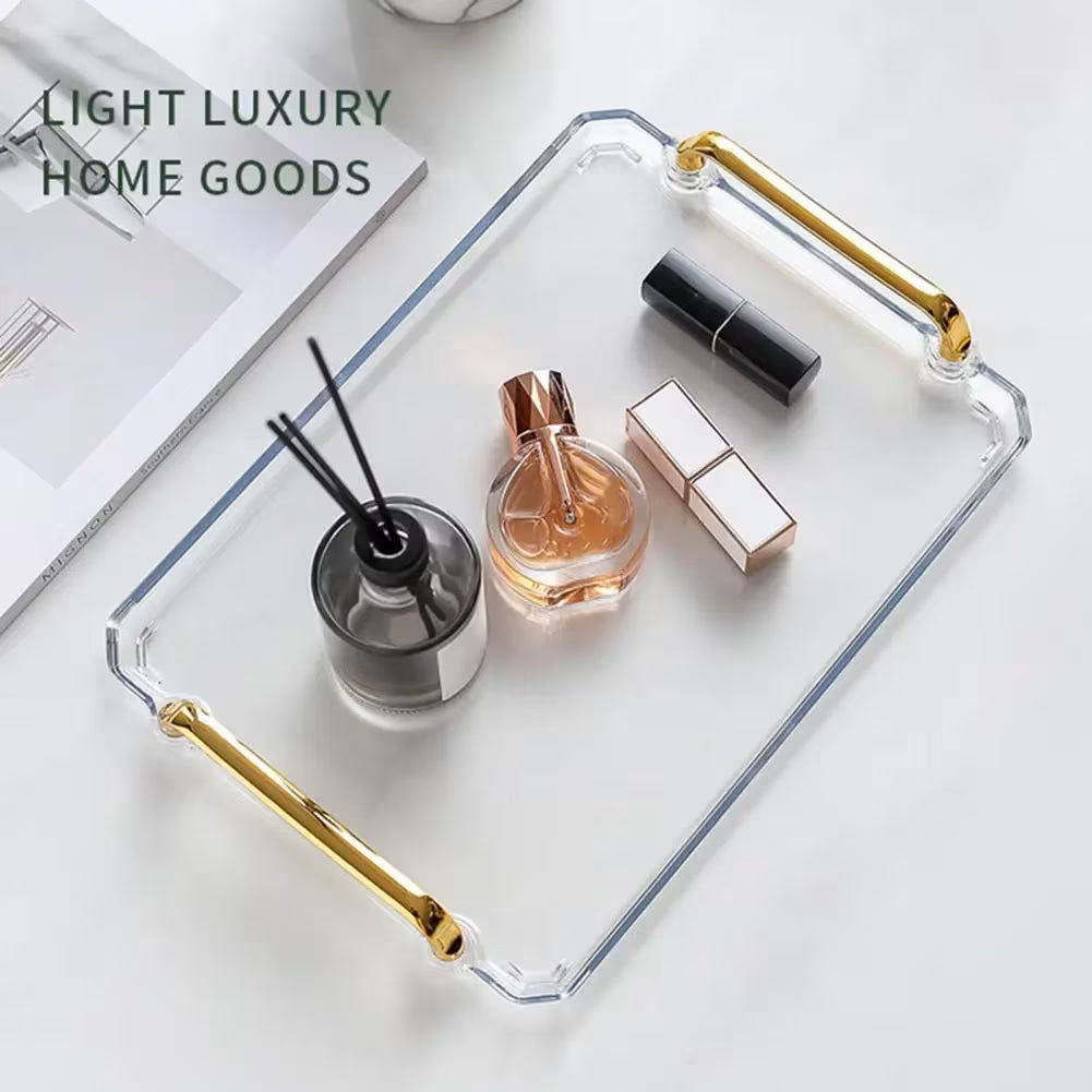 30 & 40cm Acrylic Rectangular Tray with Gold Handles