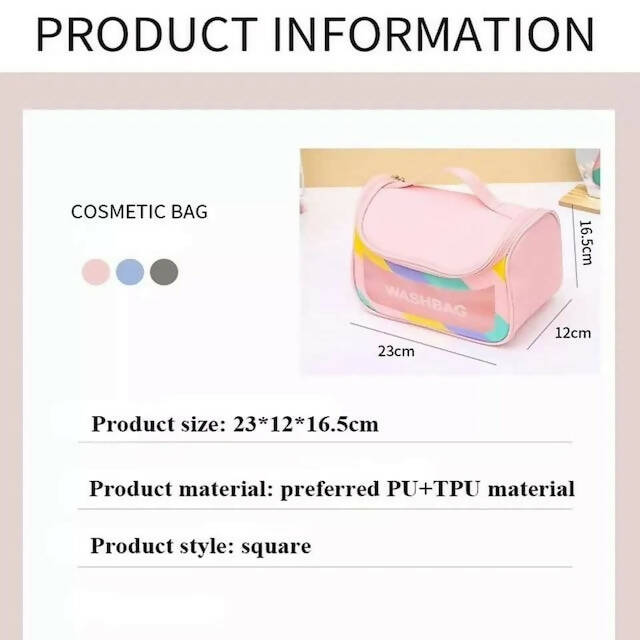 Transparent Washbag/Cosmetic Bag, PVC PU Material, High Capacity, Easy to Carry