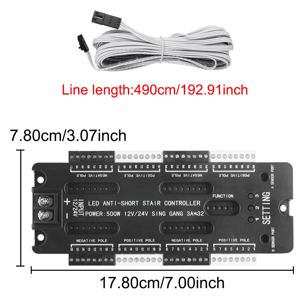 LED Motion Sensor Adjustable Brightness Automatic 32 Channels Stair Light Controller Kit DC 12V 24V For Stairs Flexible Strip