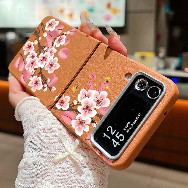For Samsung Galaxy Z Flip 7 FE 6 5 3 4 Leather Texture Phone Case Floral Flower Soft TPU Folding Cover For Samsung Z Flip5 Flip6