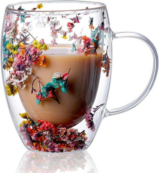 Glass Cup Flower Coffee Cup