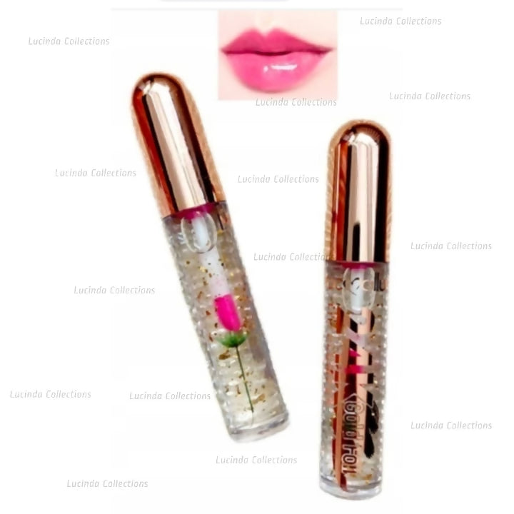 Gold Foil 24K Lip Plumper Lip Gloss With Flower moisturizes fuller smooth lips - Moc Allure