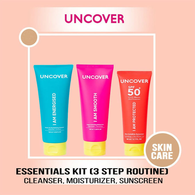 Uncover Essentials Skincare Kit - (Cleanser 120ml , Moisturizer 100ml, Sunscreen 80ml)