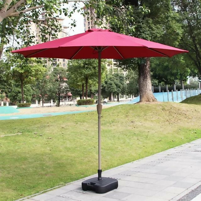 Folding Outdoor Umbrella with Iron Pipe, Garden Parasol Umbrella with Base, Sun Shelter Canopy Umbrella