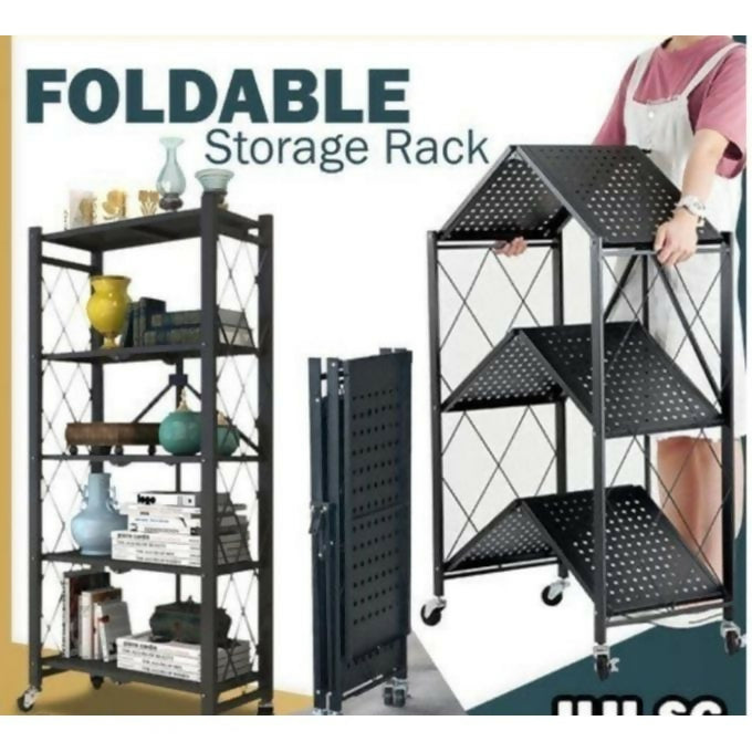 Foldable Kitchen Metallic Storage Rack With Wheels - 5 Tier