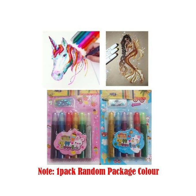 6Pcs Multicoloured Art & Craft Glitter Sparkle Decoration Glue Stick Pen Tube