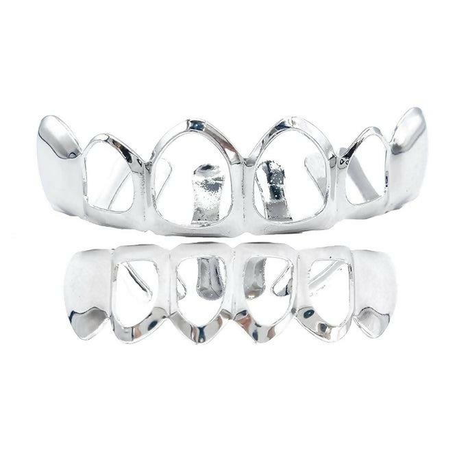 Top & Bottom Hollow Teeth GRILLZ (Silver)