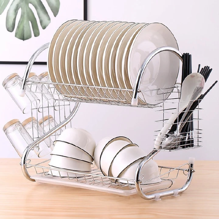 Nunix 2 Tier Dish Rack Stainless Steel, With Drain Board
