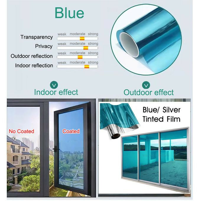 Blue Privacy Window Tint Film Sun Membrane