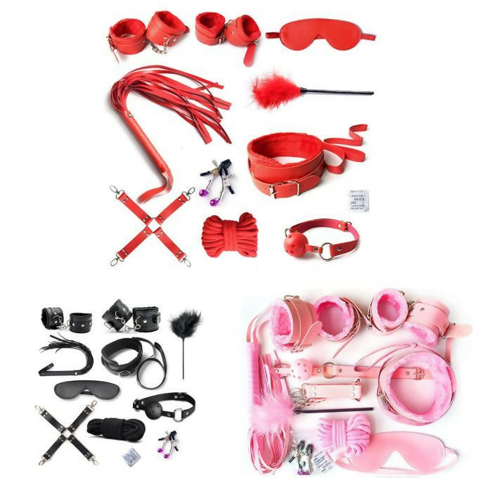 10PCS/set Bondage Set, Whip Hand Cuffs Adult SM Products For Woman Couples Bed