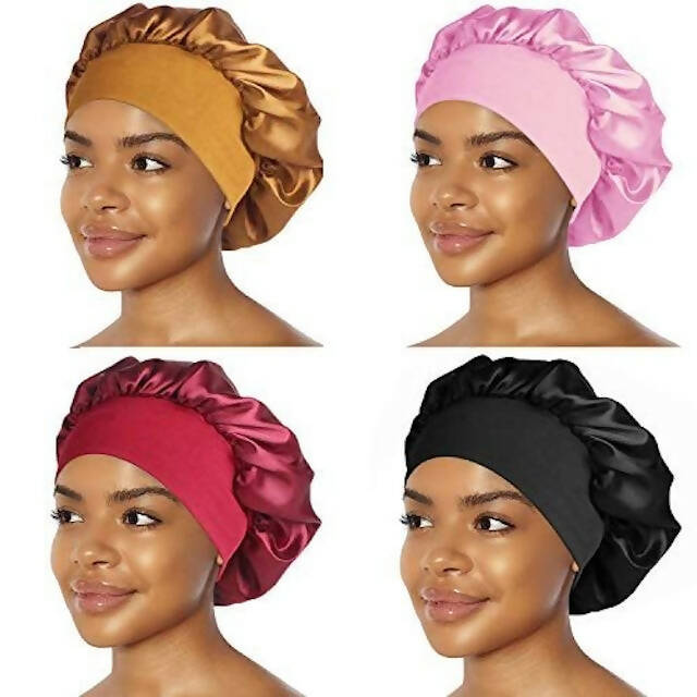 Adjustable Solid Satin Sleeping Bonnets, Long Hair Women Night Hat Silk Head Wrap