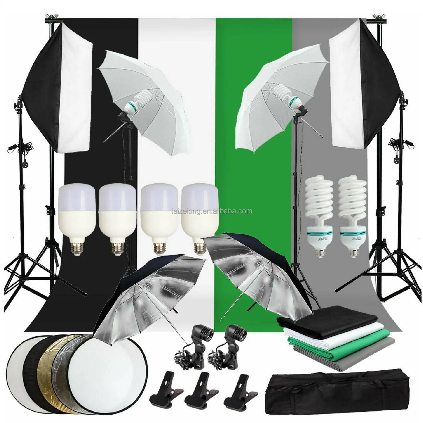 Photography Photo Studio Softbox Lighting Kit With 2.6x3M Background Frame 3pcs Backdrop Tripod Stand Reflector Board 4 Umbrella