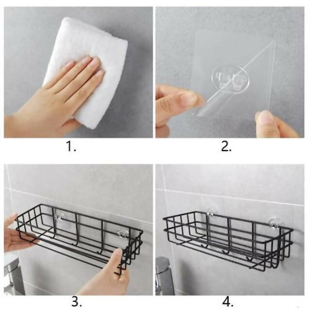 Punch Free Storage Rack/Organizers, Wall Mounted Floating Metallic Shelf with Hooks for More Holding Capacity