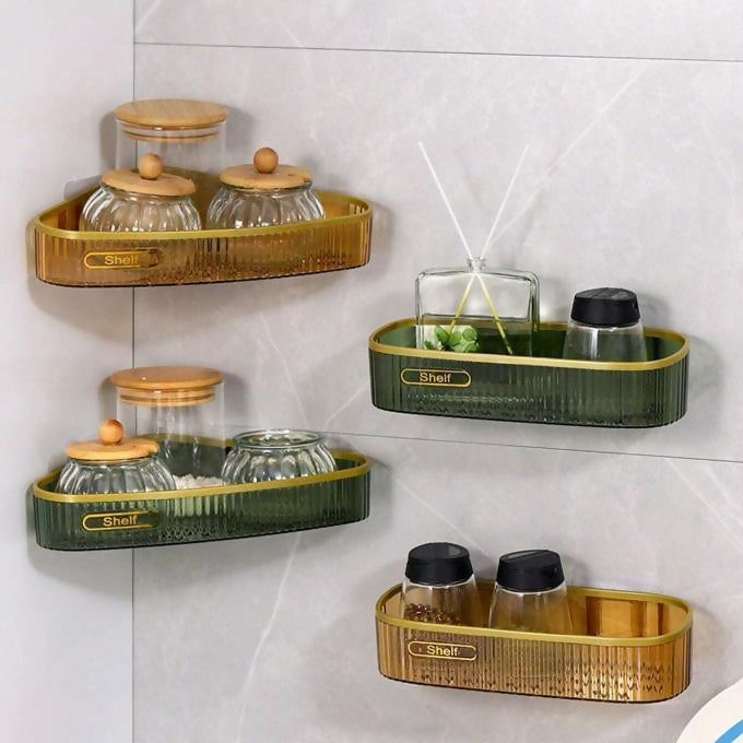 Elegant Acrylic Fancy Bathroom Shelf, Shampoo Holder, Corner Frame Shower Caddy Rack, Kitchen Corner Shelf