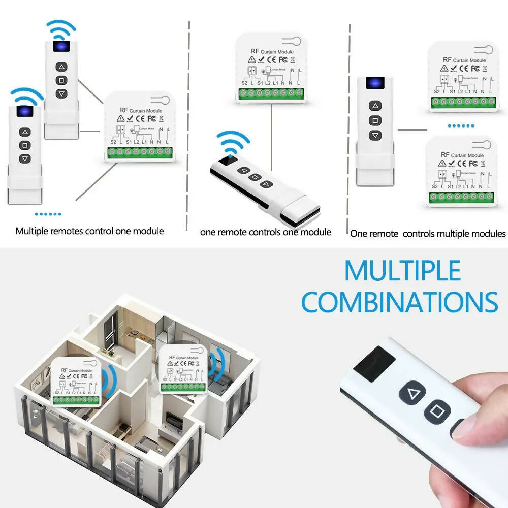 RF 433Mhz Roller Blinds Curtain Switch Module Remote Control 110V 220V 240V Smart Home for Roller Shutter Electric Blind Motor