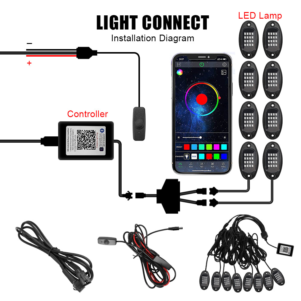 RGB LED Rock Lights 4/6/8 In 1 Car Chassis Light For Jeep Off-Road Truck Boat Music Sync Bluetooth APP Control Undergolw