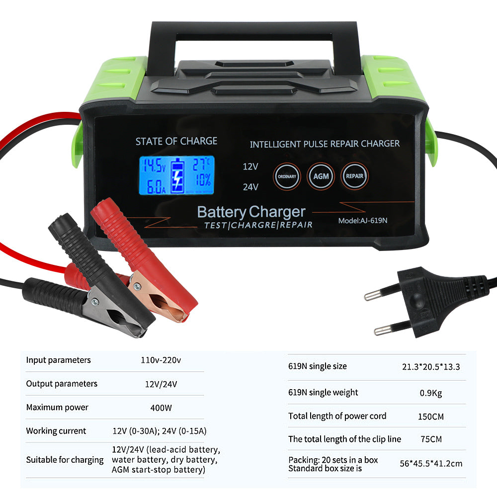 For Car Truck Boat Motorcycle 400W 12V-24V Car Repair Tool Trickle Smart Pulse Repair Car Battery Charger Smart Battery Charger