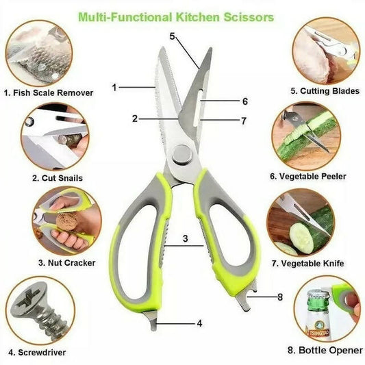 Multi-Purpose Kitchen Scissors for Meats, Herbs, Vegetables & Pastries | Multifunctional Scissors with Protective Case, Nut Cracker & Bottle Opener