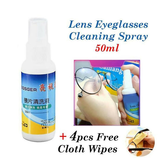 Eye Glasses Lens Cleaner Spray Kit Wipes Liquid Phone Screen Sunglasses Cleaning with 4pcs Wipes - 50ml